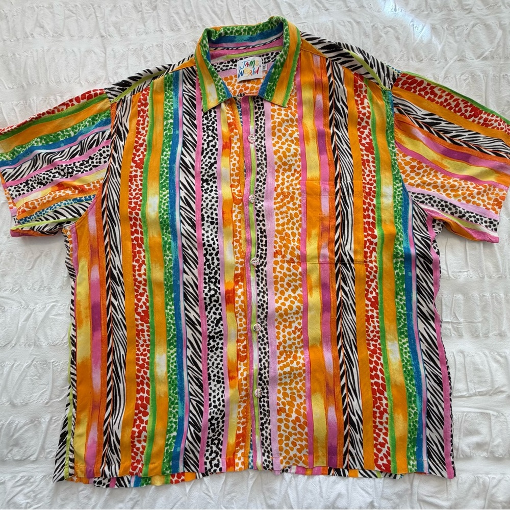 RARE Jams World Hawaiian Aloha Men's Shirt, XL “Wild” Animal Print Stripes. EUC - Picture 2 of 8